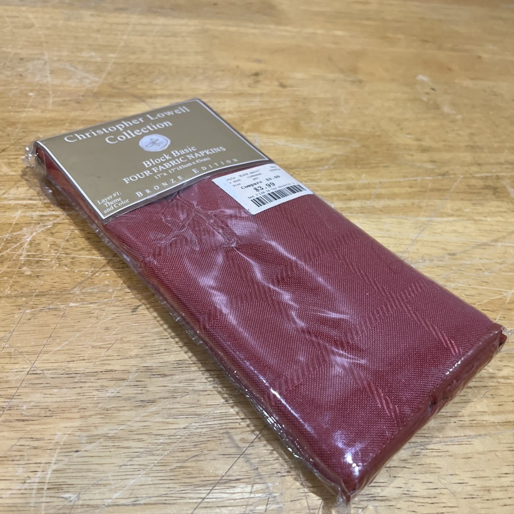 Christopher Lowell Collection Block‎ Basic Cinnabar Red Fabric Napkins 4 Pk